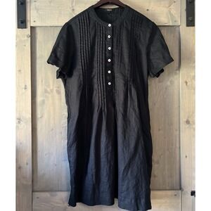 Quince 100% European Linen Swing Dress Women's Large Black Short Sleeve Pockets